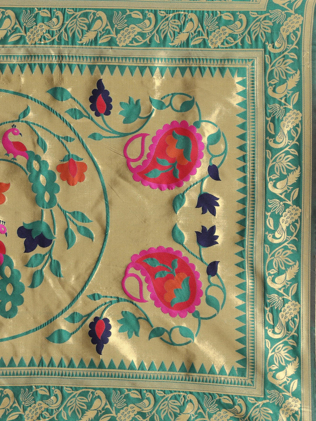 Saree Mall Teal Green & Golden Woven Design Banarasi Saree