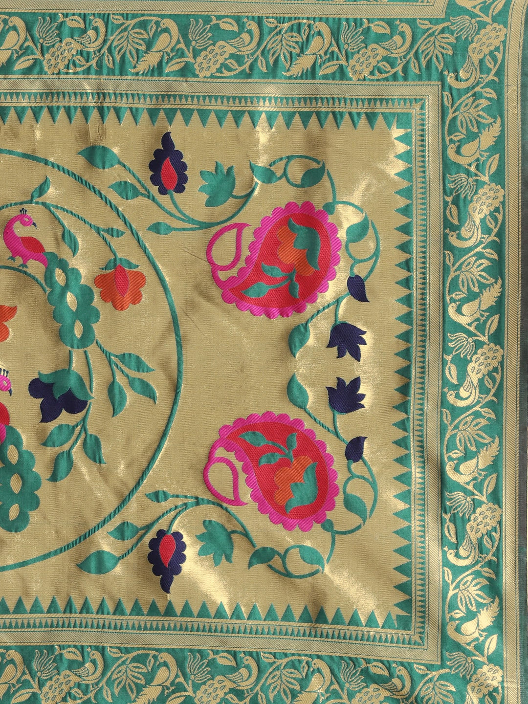 Saree Mall Teal Green & Golden Woven Design Banarasi Saree