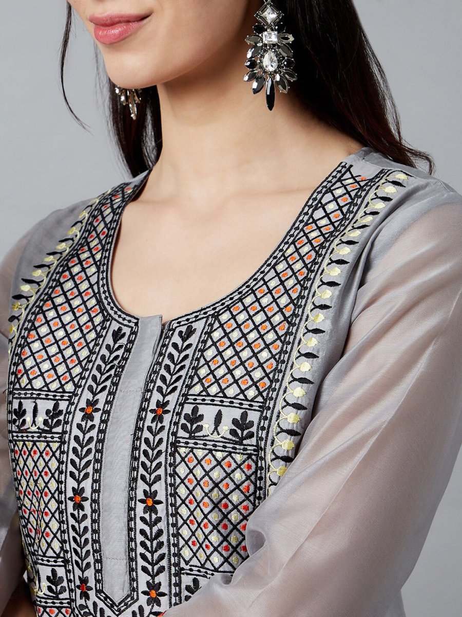 Aks Ethnic Motifs Yoke Design Thread Work Chanderi Silk Kurta