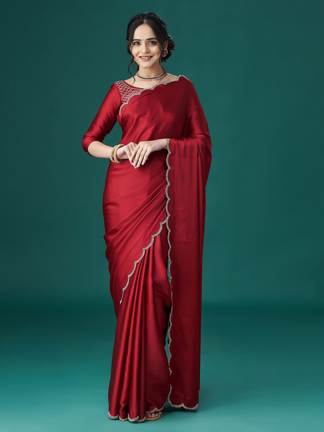 kasee Beads and Stones Satin Sarees