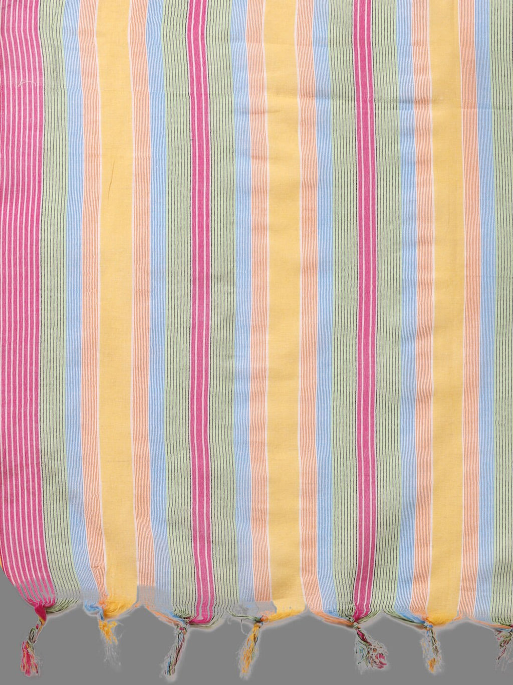 HERE&NOW Peach & White Striped Pure Cotton Kurta With Trousers & Dupatta