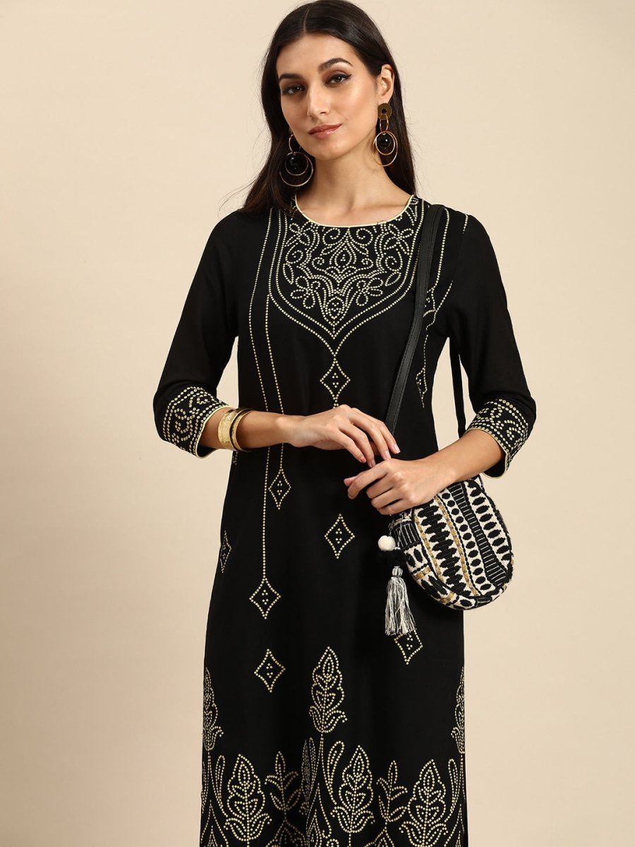 All About You Women Black Bandhani Printed Kurta with Trousers