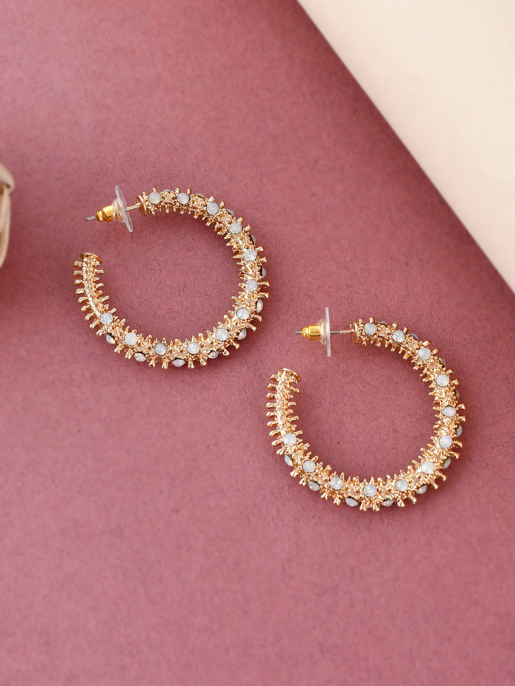 Shoshaa Gold-Toned Contemporary Handcrafted Half Hoop Earrings