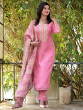 The52 Women's Gorgeous Cotton Blend Embroidery Straight Kurta with Pant And Dupatta Set