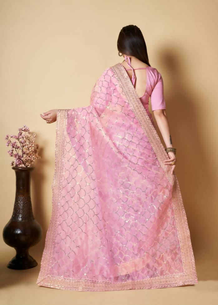 Vamsee Pink Organza Saree