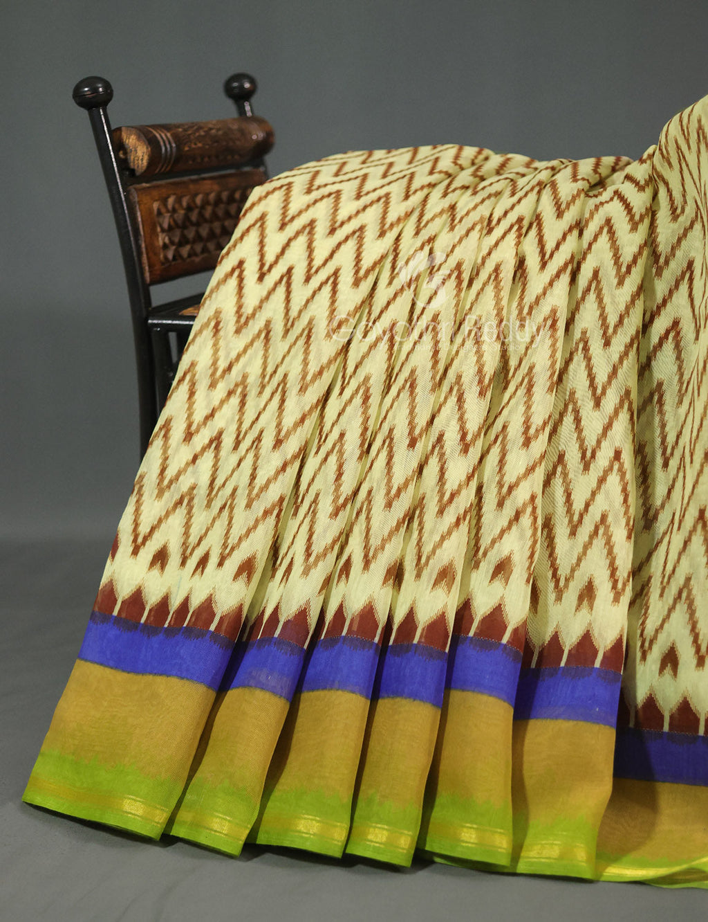 Shades of Light Apple Green And Light Mehndi Green Colour Blouse Ikat Design Semi Chanderi Saree By Gayathri Reddy Designer Studio