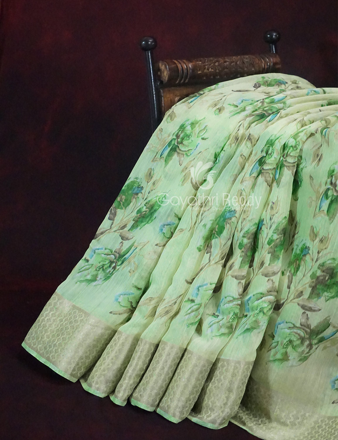 Shades of Green with Floral Design Semi Chanderi Saree By Gayathri Reddy Designer Studio