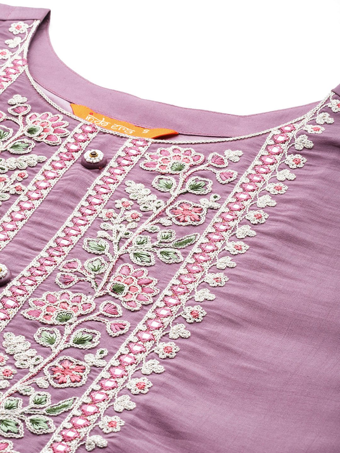 Indo Era Women Floral Yoke Design Regular Thread Work Kurta with Trousers & Dupatta