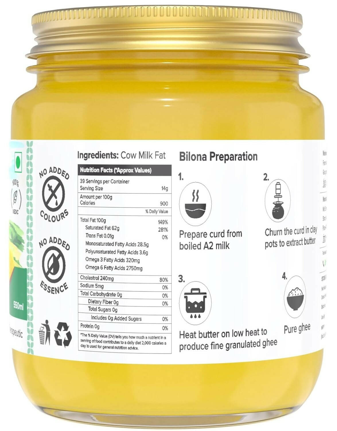 Farm Naturelle A2 Vedic Sahiwal Ghee - Desi Cow Ghee | Natural, Healthy, and Pure | Cultured Cow Ghee