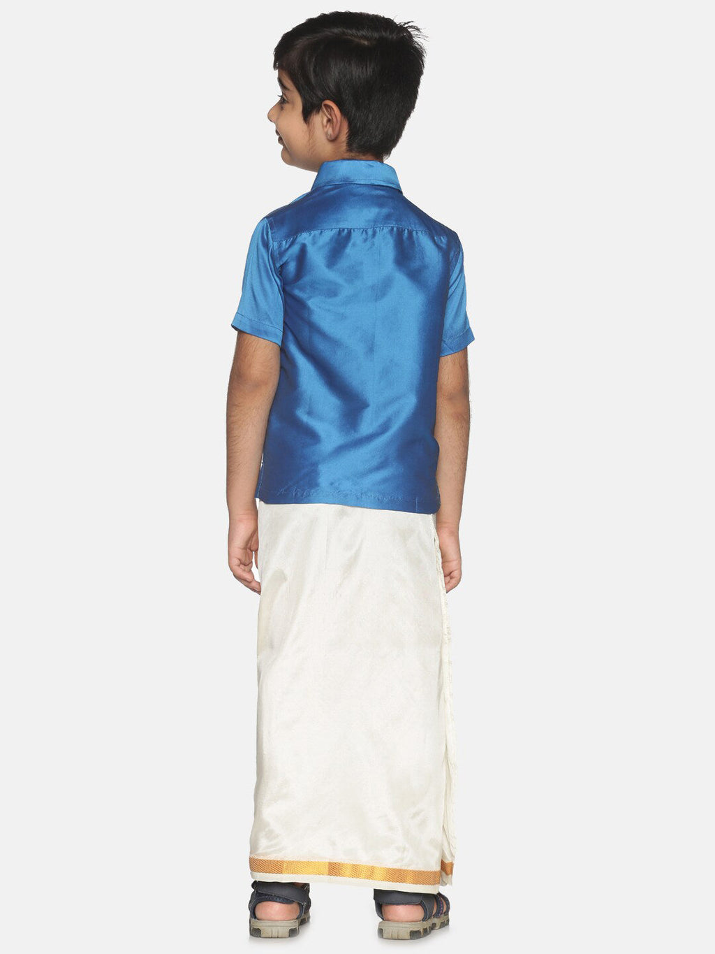 Sethukrishna Blue & White Shirt with Dhoti Set For Boys