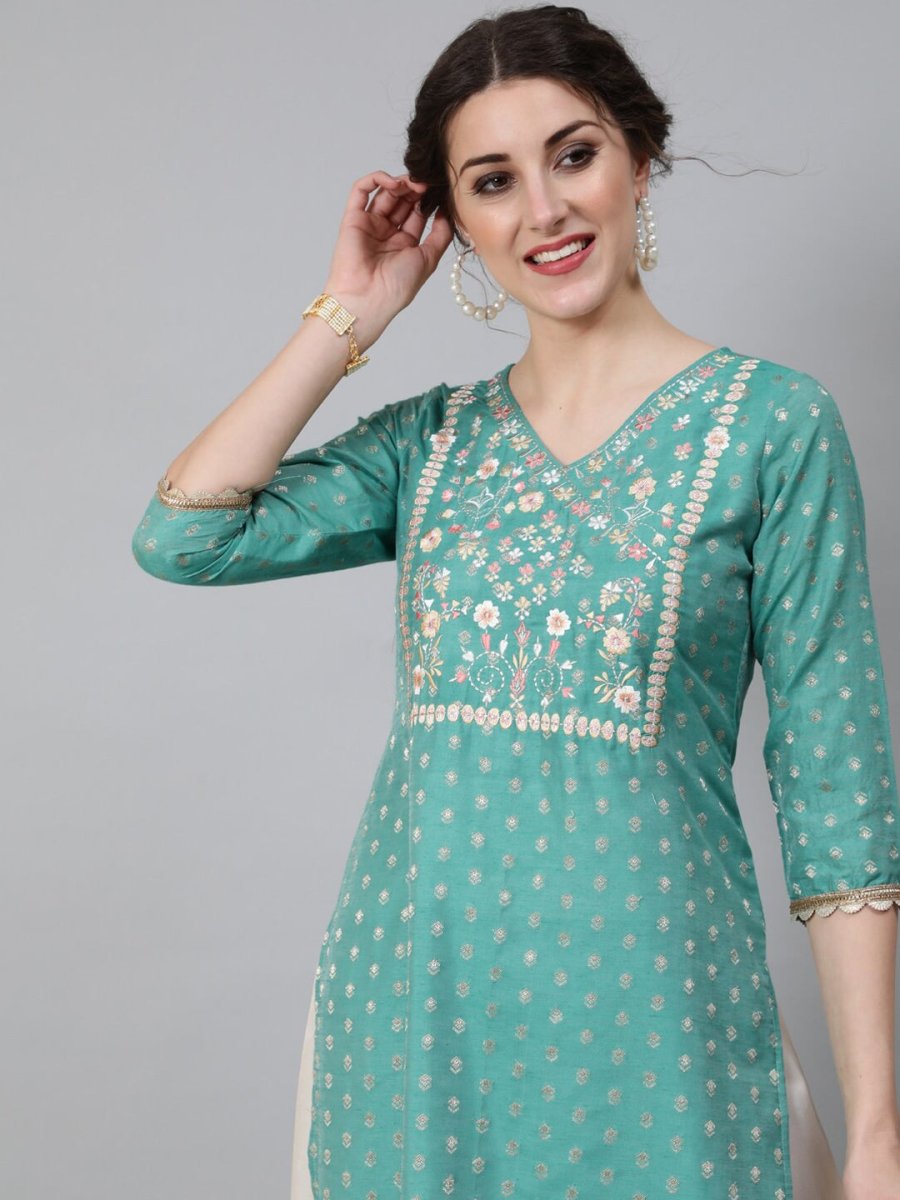 Aks Ethnic Motifs Woven Design Zari Chanderi Silk Kurta