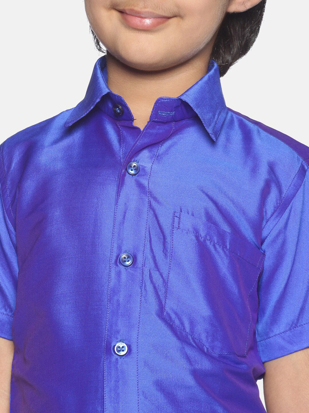 Sethukrishna Boys Blue & White Solid Shirt and Dhoti Set