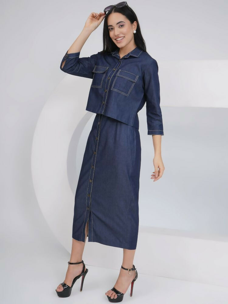 Joban Fashion Black Cotton Denim Pencil Skirt with Inner and Jacket