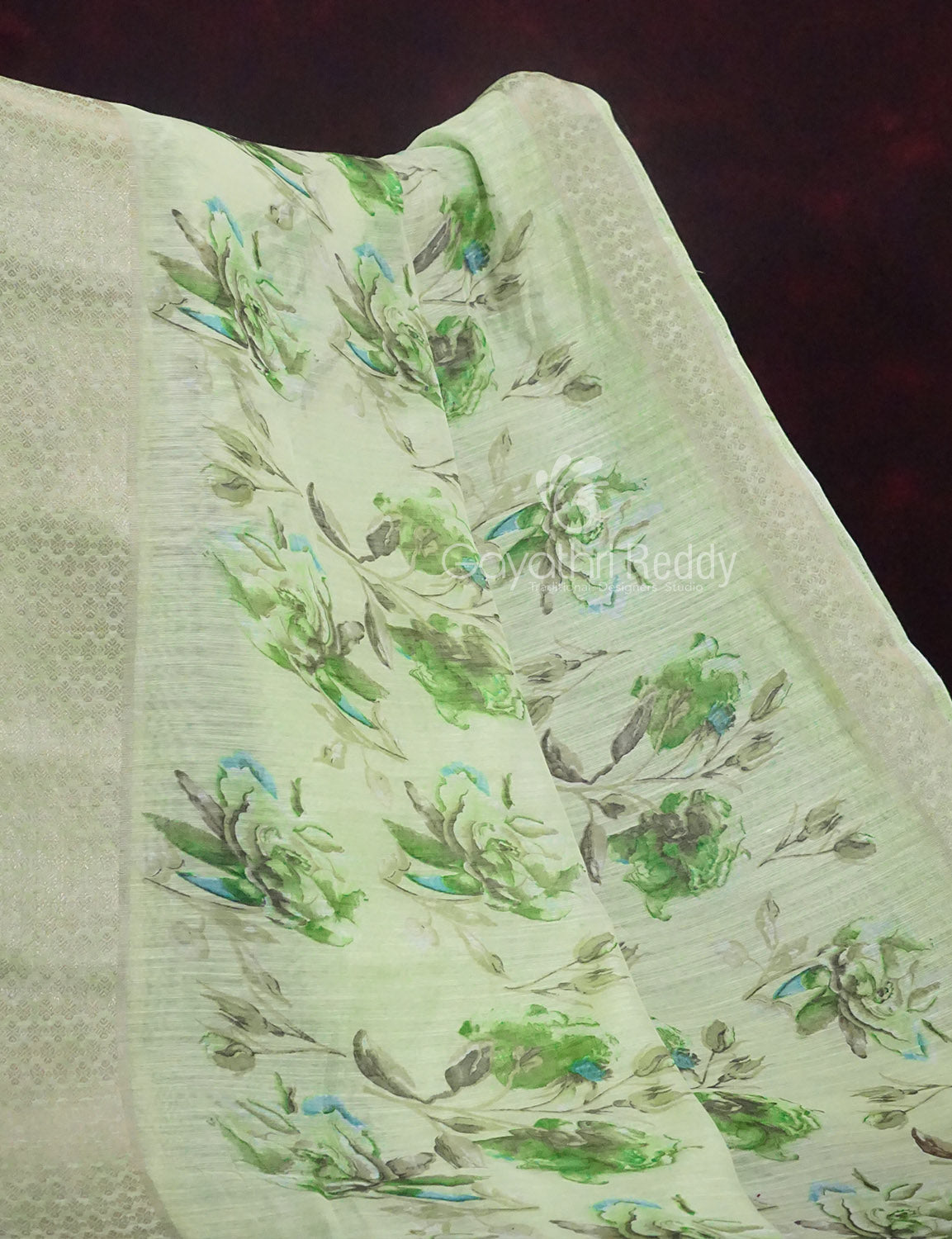 Shades of Green with Floral Design Semi Chanderi Saree By Gayathri Reddy Designer Studio