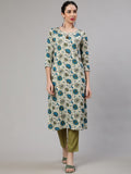 Aks Round Neck Floral Printed Regular Kurta with Trousers