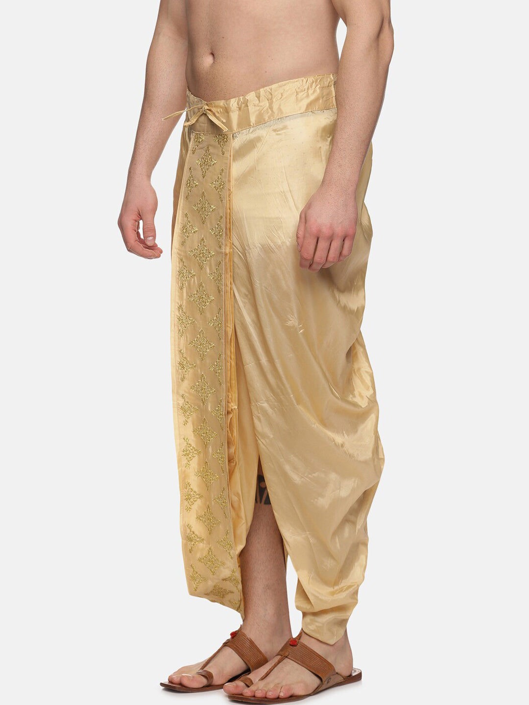 Sethukrishna Golden Embroidered Dhoti Pant For Men