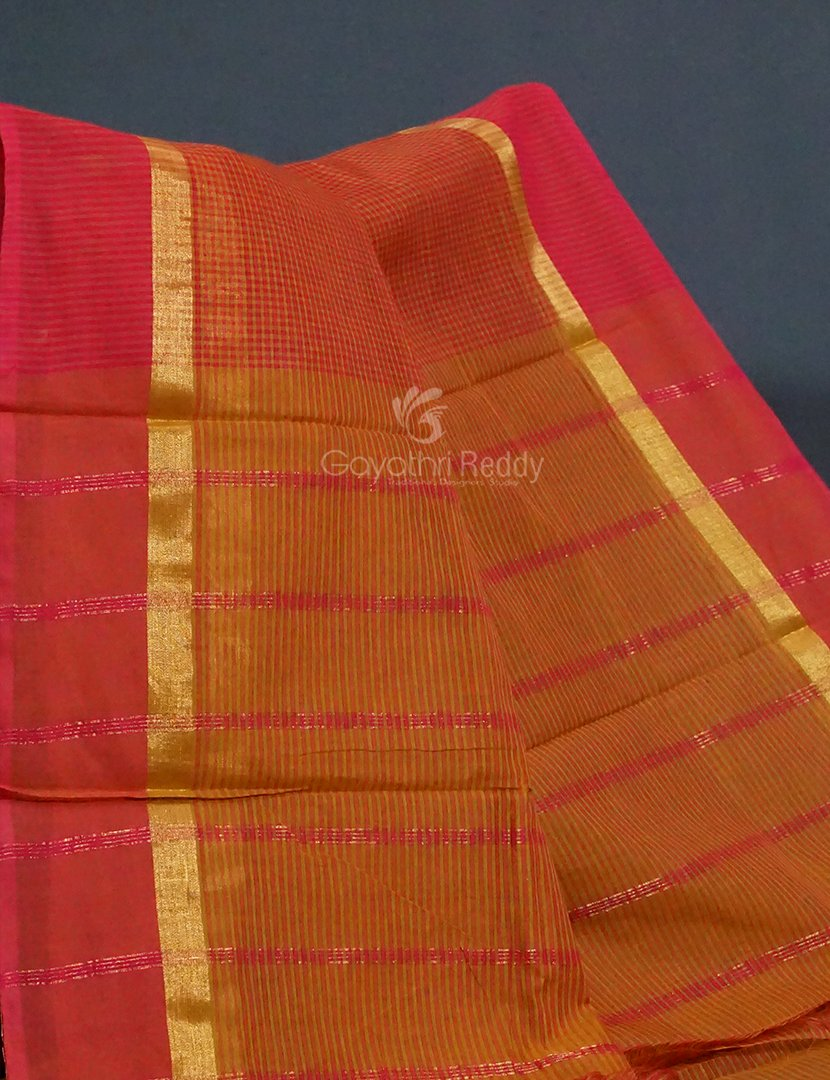 Dual Shades of Tomato Red Pure Magalgiri Cotton Saree By Gayathri Reddy Designer Studio