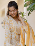 Anouk Women Floral Printed Regular Aari Work Pure Cotton Kurta with Palazzos & With Dupatta