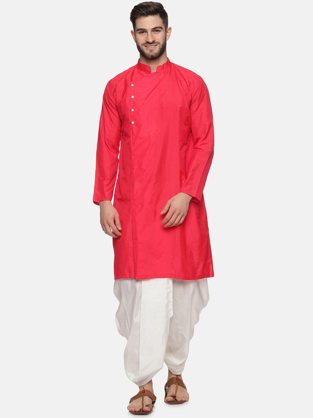 Sethukrishna Mens Rose Angrakha Kurta with Dhoti Pants