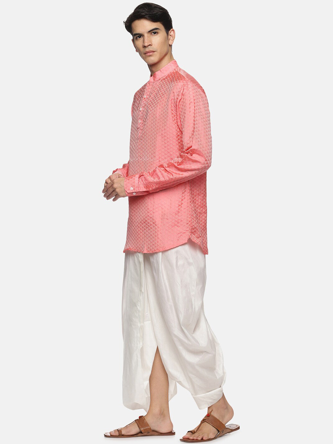 Sethukrishna Men Red Striped Kurta with Dhoti Pants