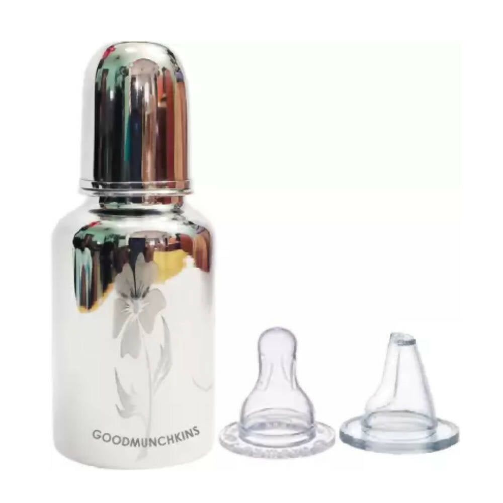Goodmunchkins Stainless Steel Feeding Bottle 304 Grade Steel, Jointless, BPA Free, Rustfree Bottle with 2 Anti Colic Silicone Nipple For Kids