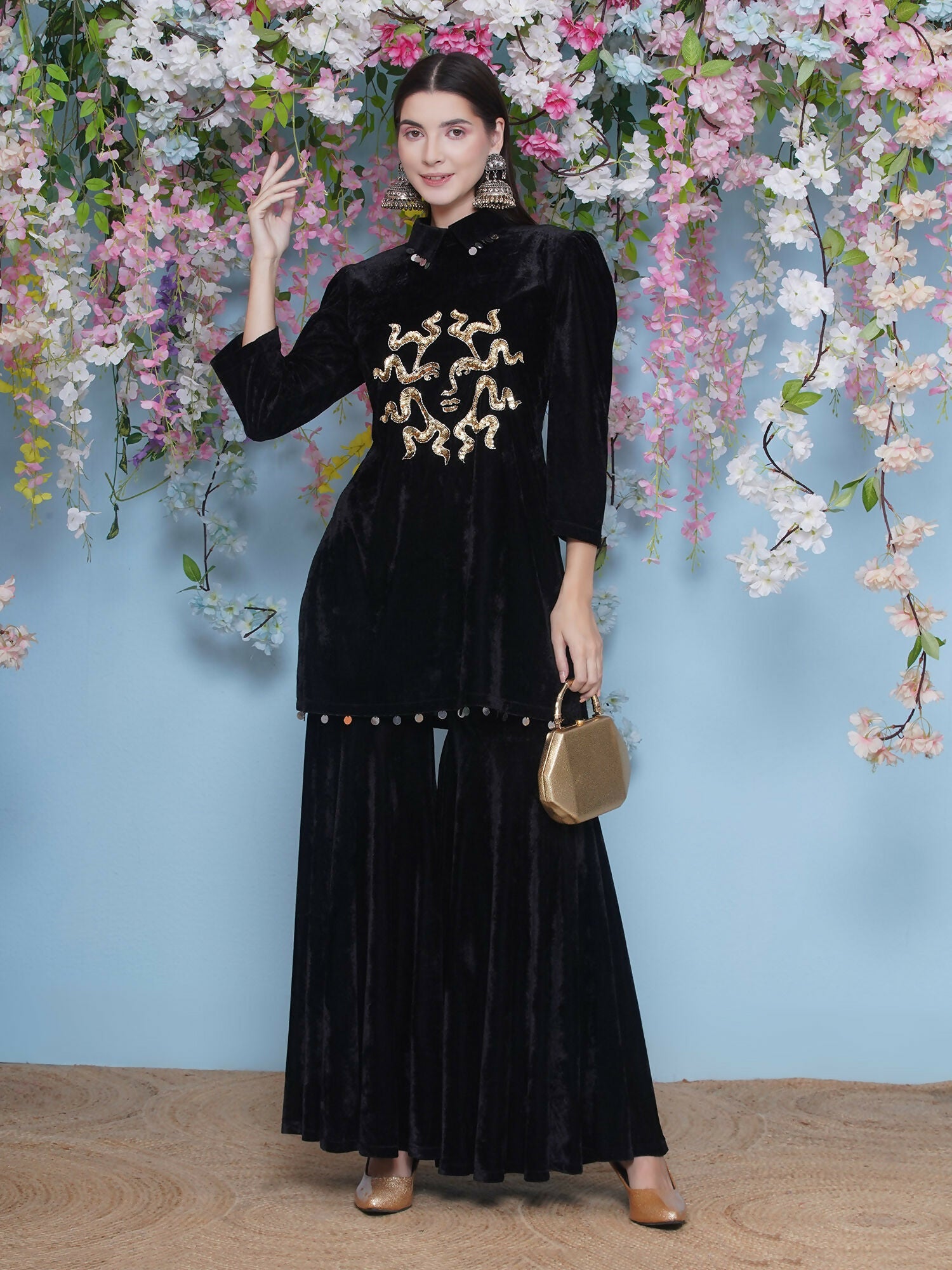 Joban Fashion Black Velvet Sharara Set