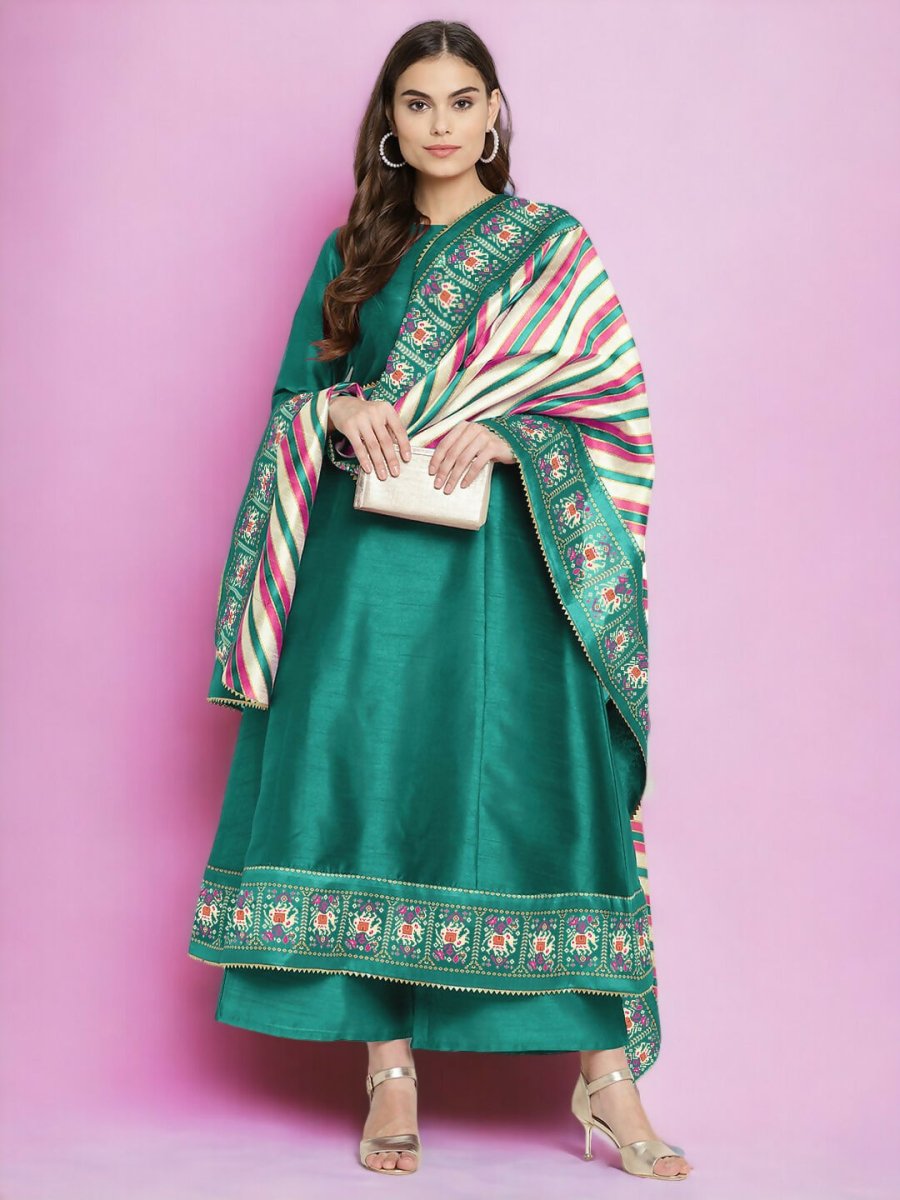 Ahalyaa Women Sea Green Printed Gotta Patti Kurti with Palazzos & Dupatta - Sea Green