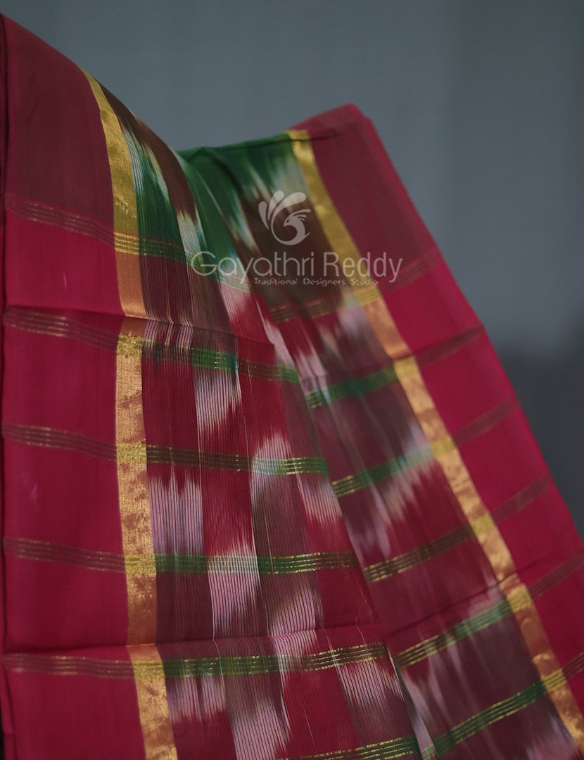 Dual Shades of Bottle Green And Maroon Mangalagiri Ikkat Cotton Saree By Gayathri Reddy Designer Studio