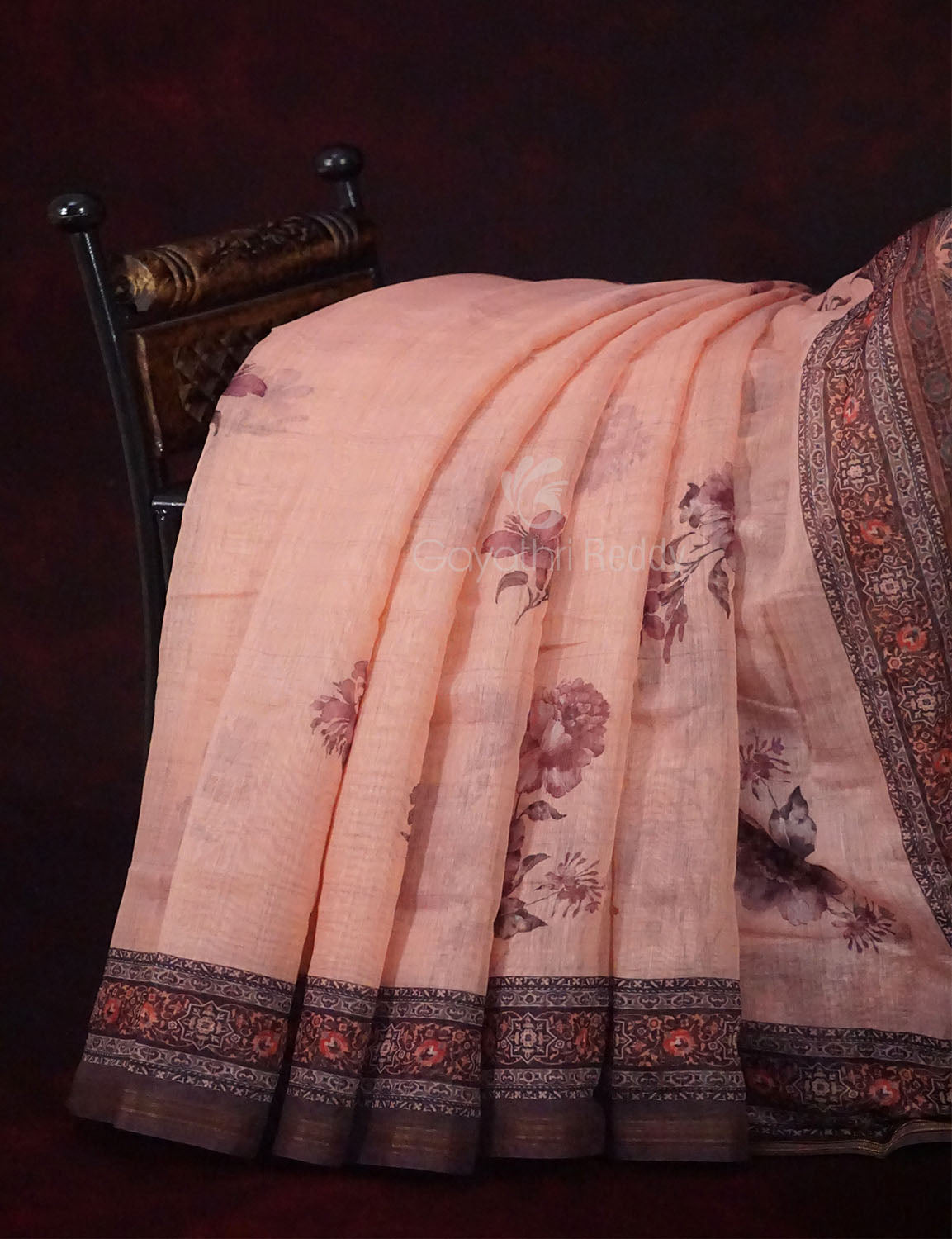 Light Peach Colour Printed Semi Chanderi Saree By Gayathri Reddy Designer Studio