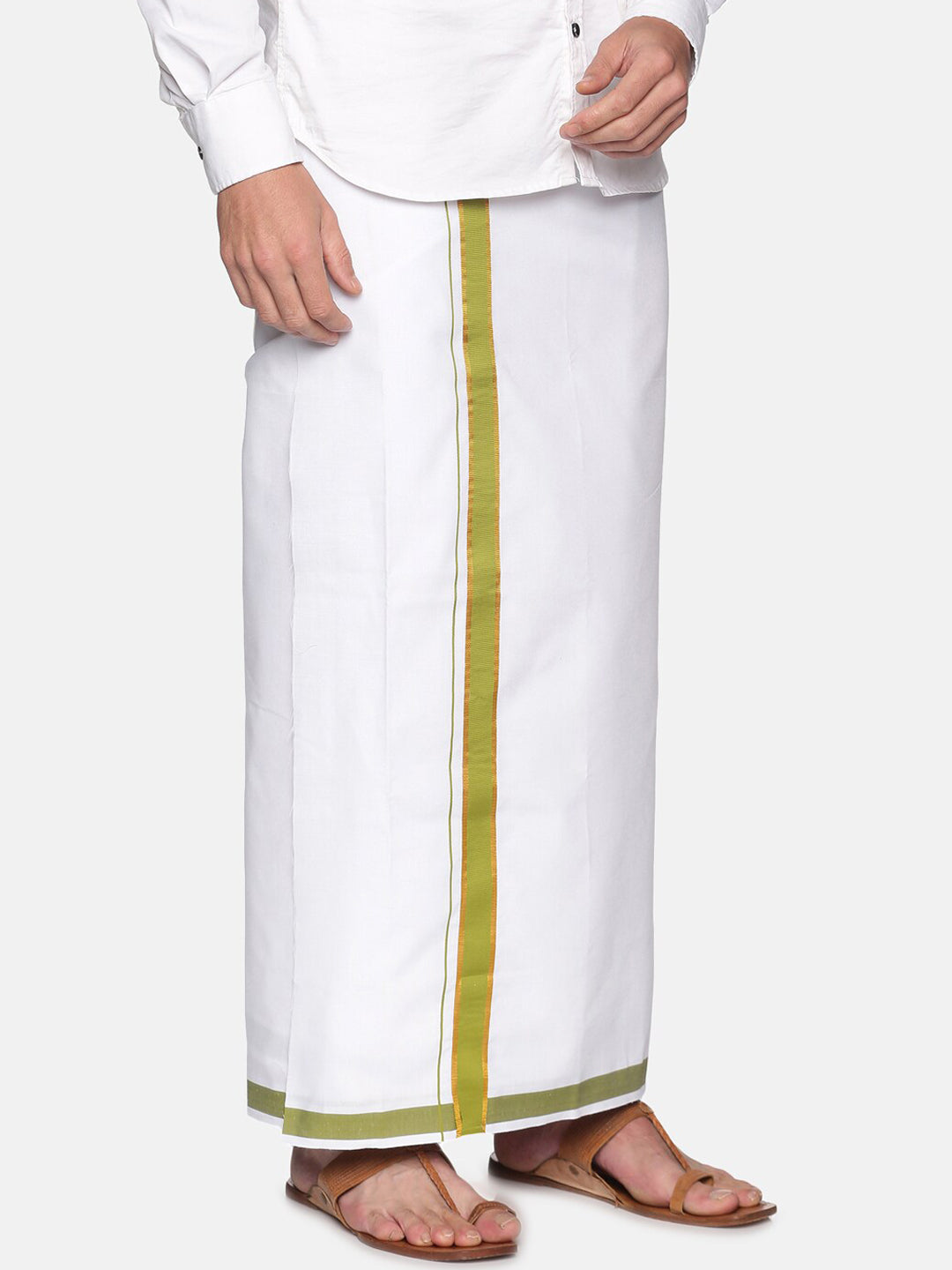 Sethukrishna Men White Solid Cotton Regular Dhoti