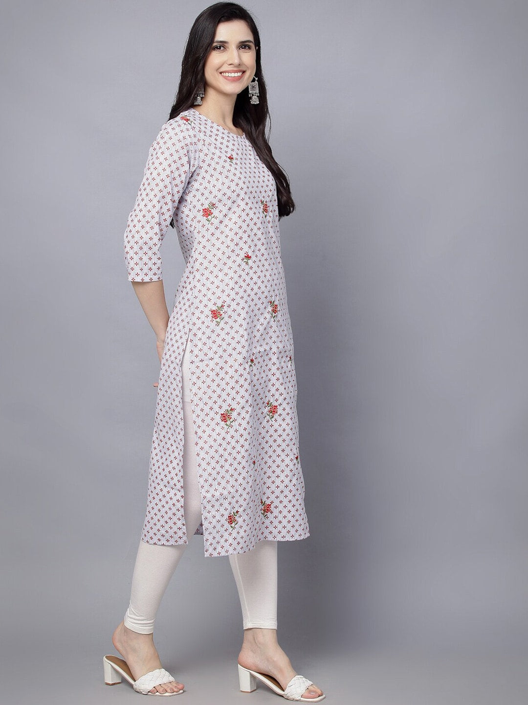 HERE&NOW Women Geometric Checked Patchwork Kurta