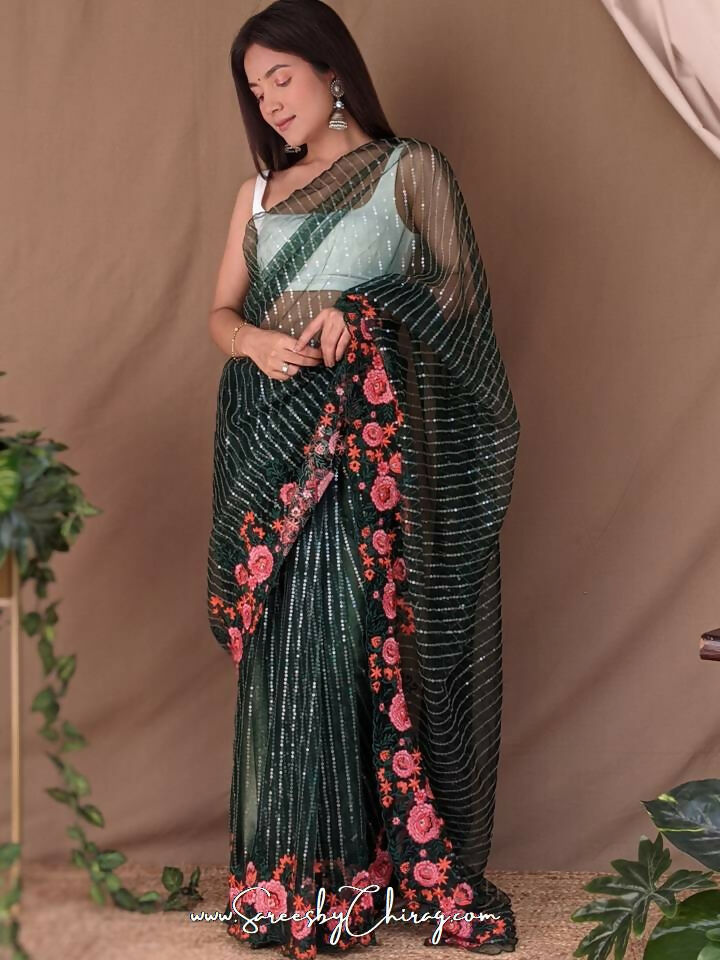 Vamsee Murari Green Super Net Saree
