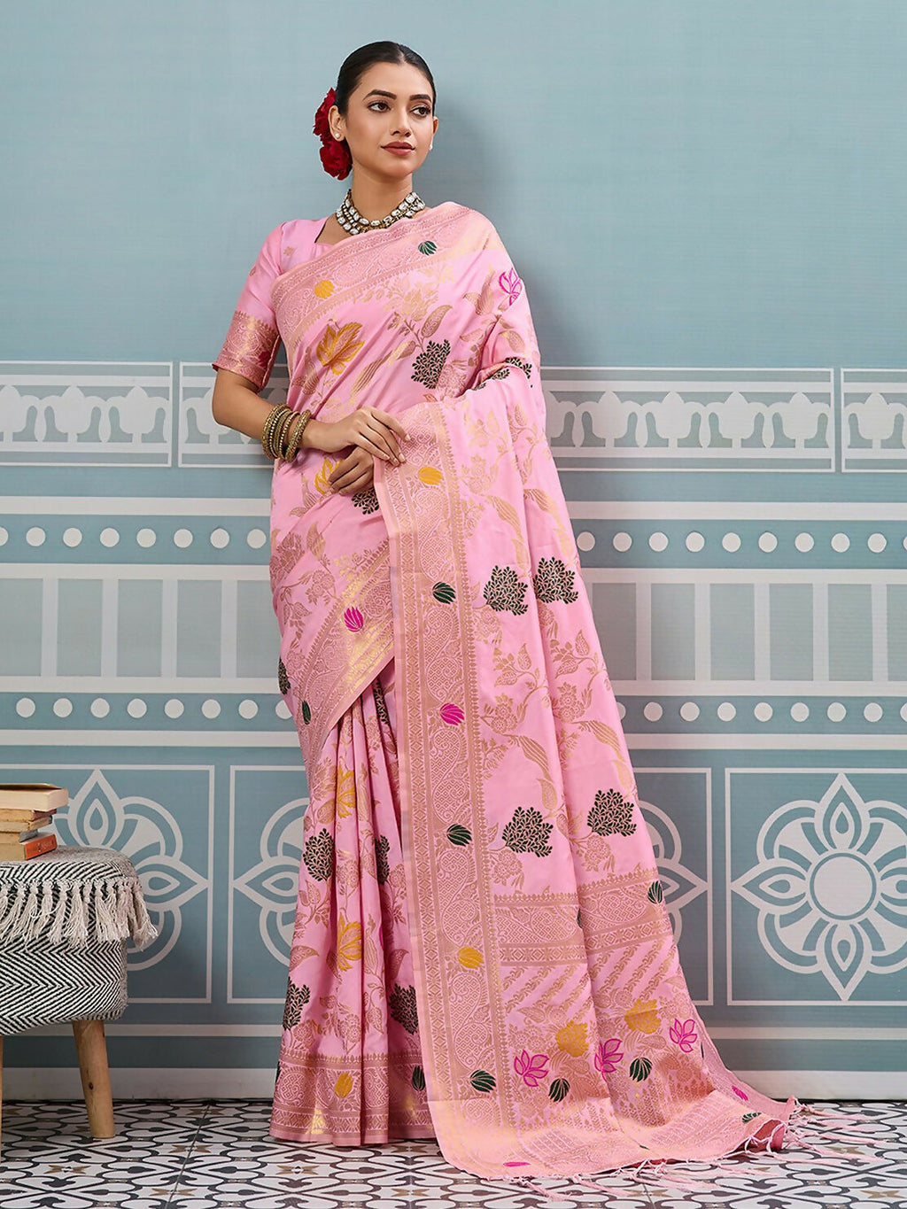 Shree Shyam Fashion Light Pink Silk Saree