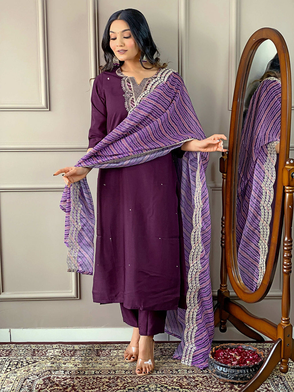 Partywear Designer Viscose Silk Wine Stitched Suit With Dupatta - Tanisha
