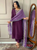 Partywear Designer Viscose Silk Wine Stitched Suit With Dupatta - Tanisha