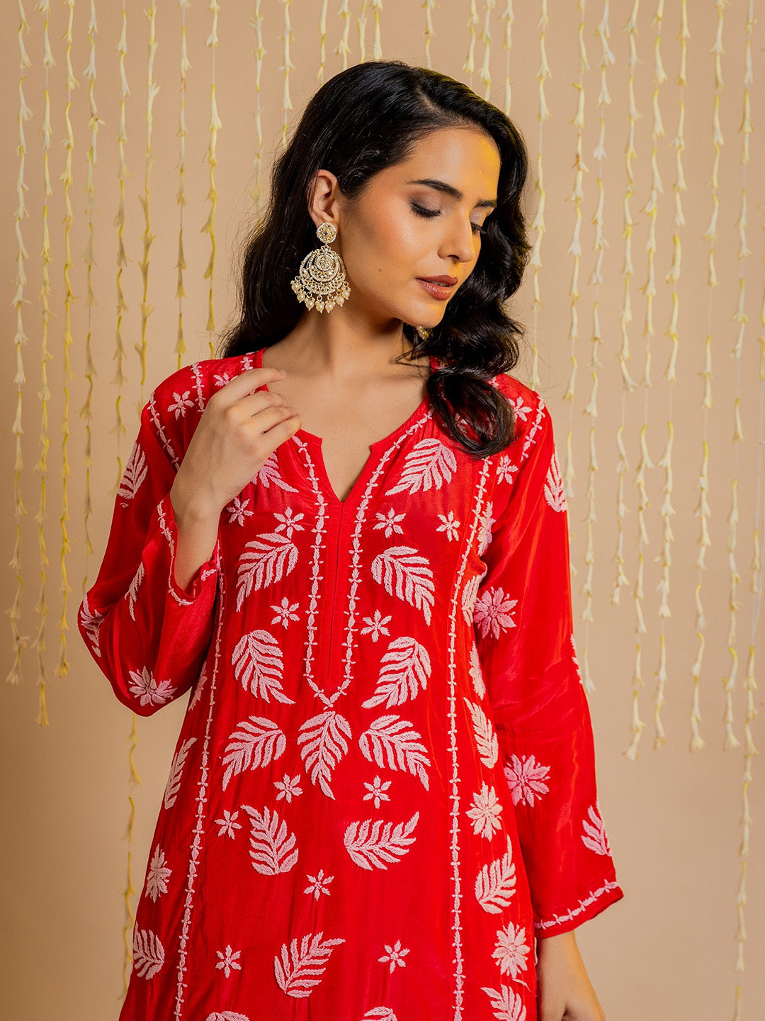 HOUSE OF KARI Ethnic Motifs Chikankari Silk Kurta