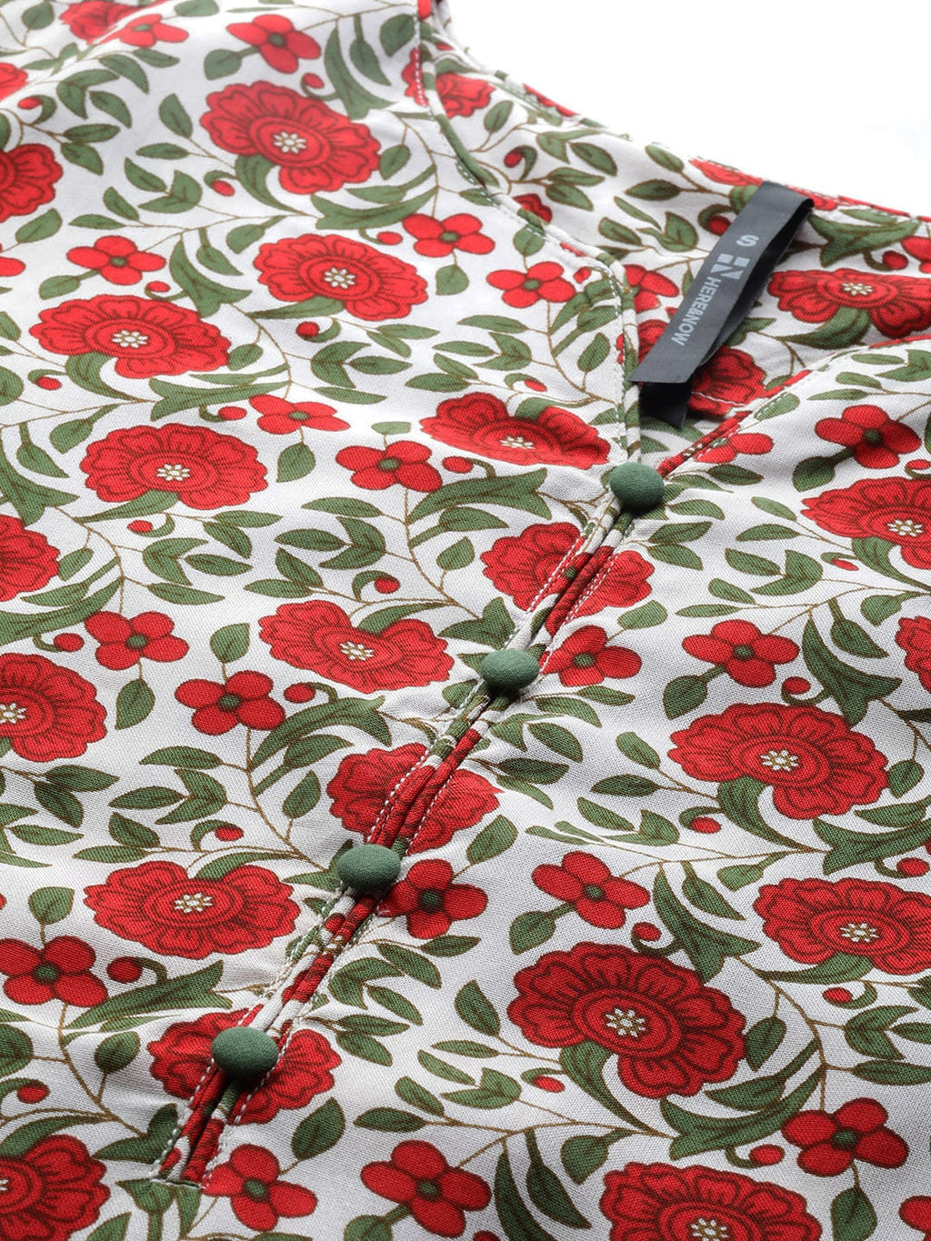 HERE&NOW Women Red & Green Floral Print Kurta