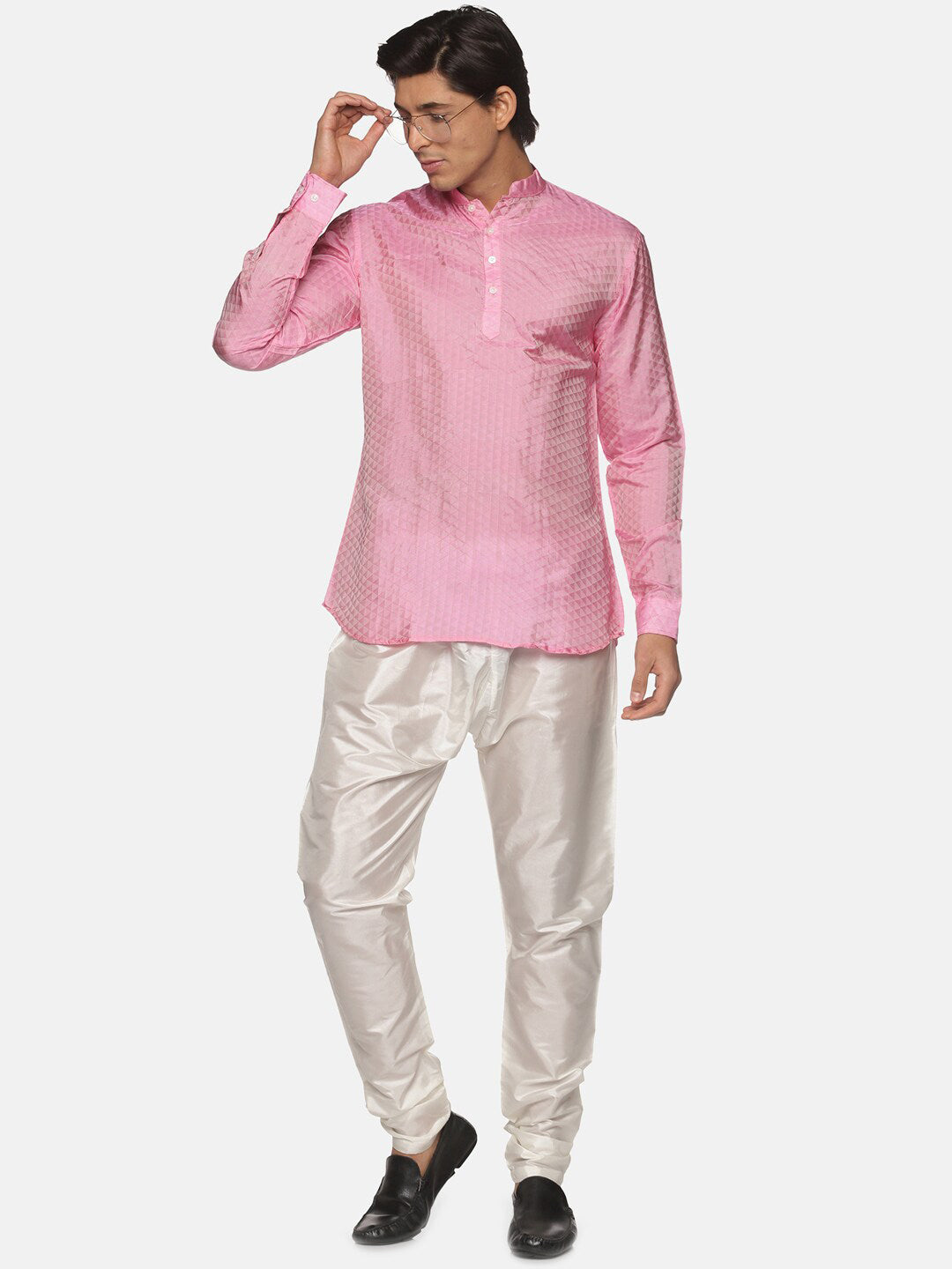 Sethukrishna Men Pink Angrakha Kurta with Pyjamas