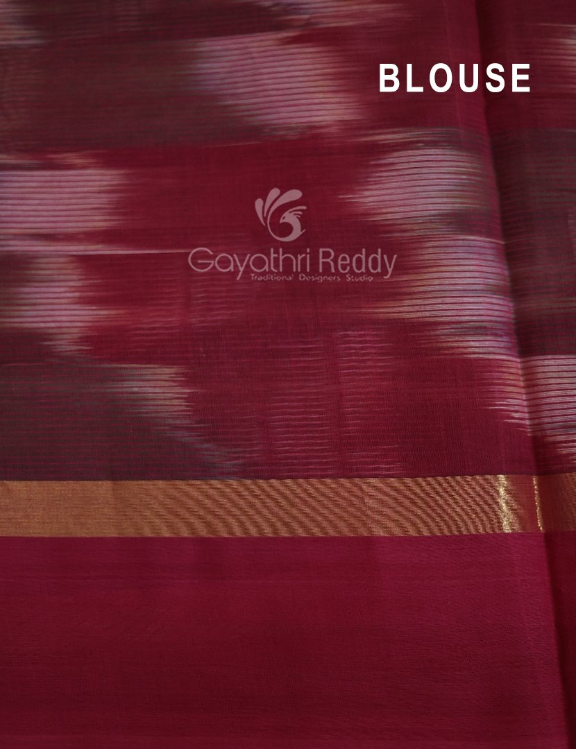 Dual Shades of Bottle Green And Maroon Mangalagiri Ikkat Cotton Saree By Gayathri Reddy Designer Studio