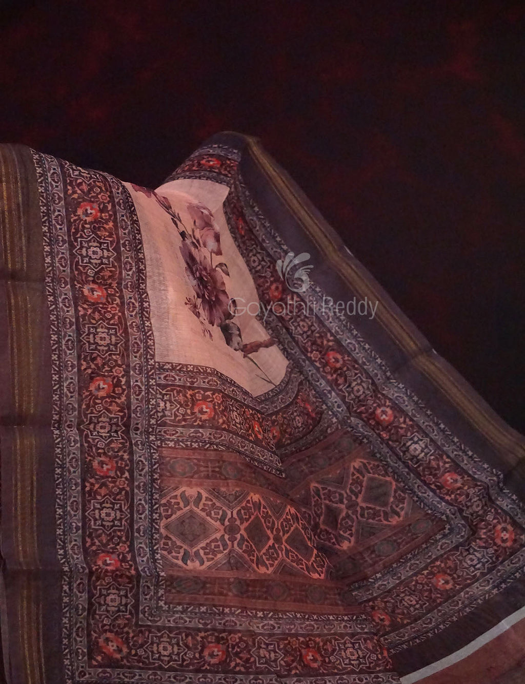 Light Peach Colour Printed Semi Chanderi Saree By Gayathri Reddy Designer Studio