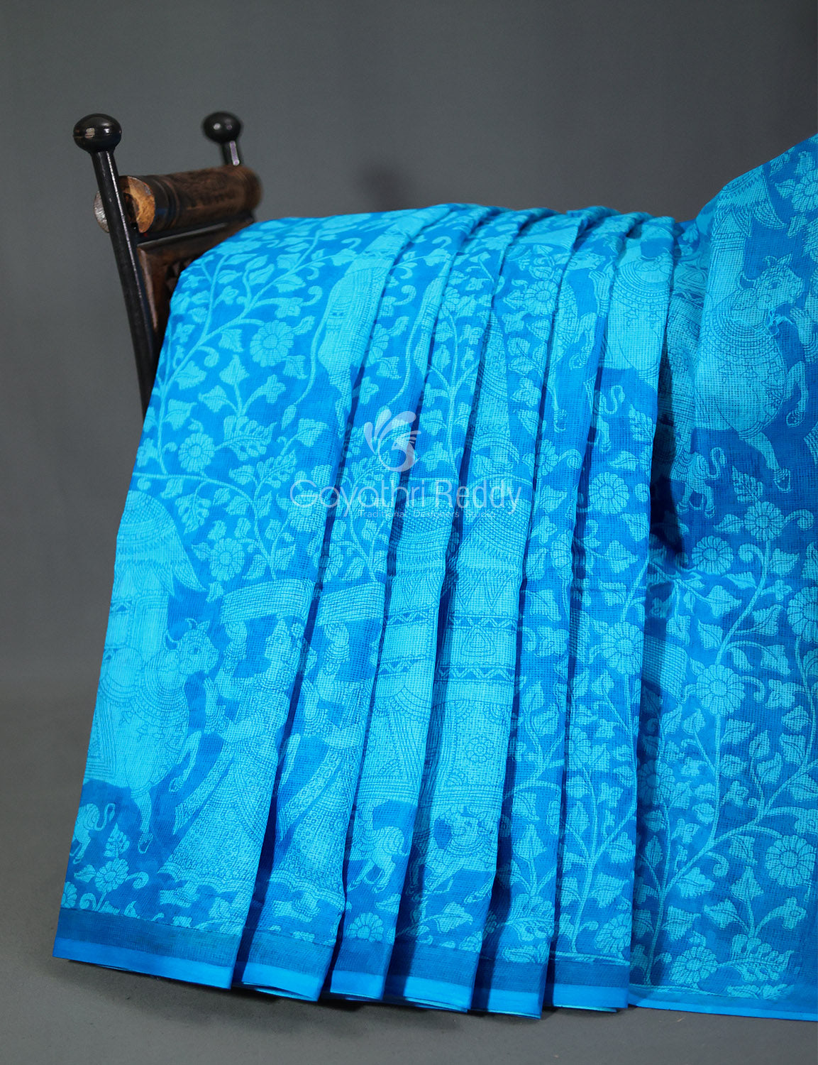 Sky Blue Kalamkaari Print Munga Cotton Saree By Gayathri Reddy Designer Studio