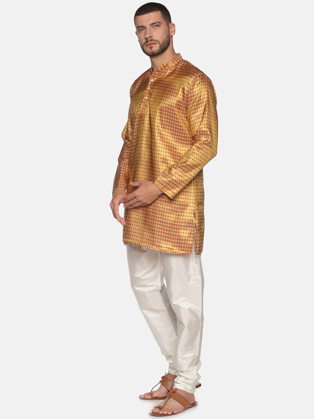Sethukrishna Men Red Ethnic Motifs Kurta with Churidar