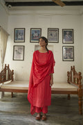 Red Rayon Sequence Embroidery work Straight kurta with Pant & Dupatta - Akashara