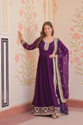 Joban Fashion Purple Georgette Sequence Embroidery Work Kurta Set