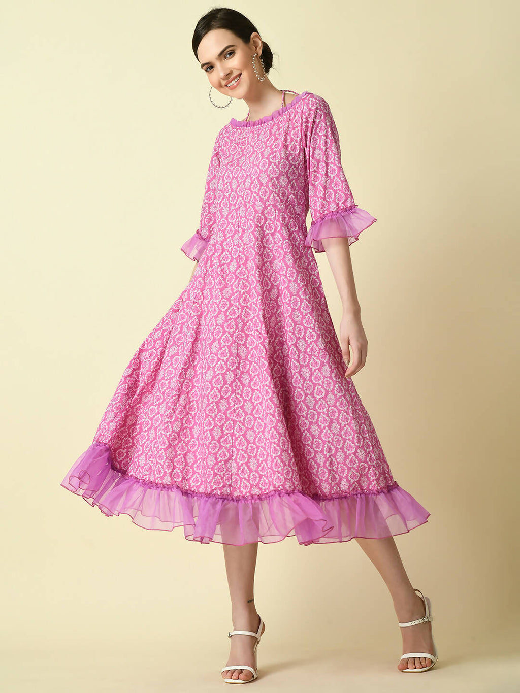 Myshka Women's Pink Empire Printed Dress