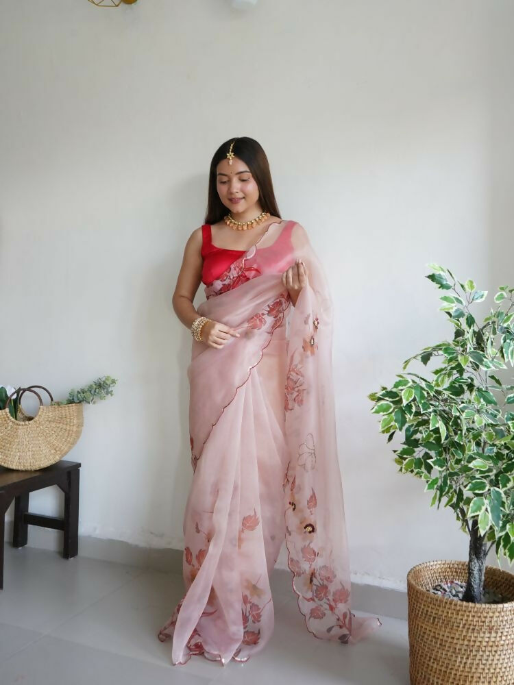 Vamsee Mudra Peach Organza Saree