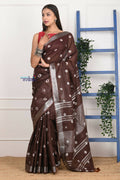 Very Much Indian Handmade Tie And Dye Cotton Saree By Women Weavers - Brown