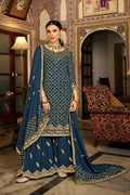 Teal Heavy Chinon Semi Stitched Kurta with Bottom & Dupatta - Dhvani