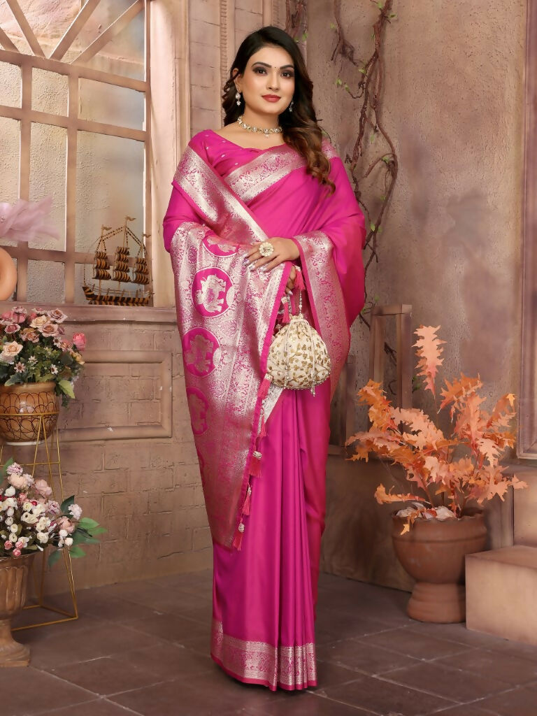 Anaita Dark Pink Banarasi Silk With Beautiful Gala Weaving Saree With Blouse