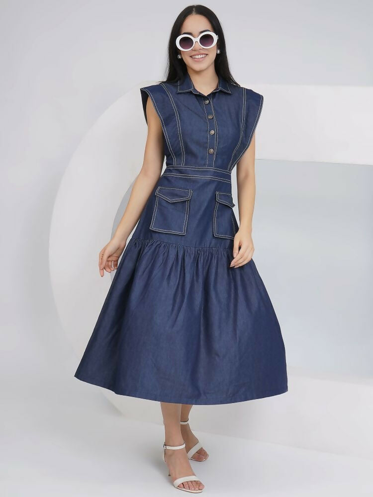Joban Fashion Blue Denim Midi Dress